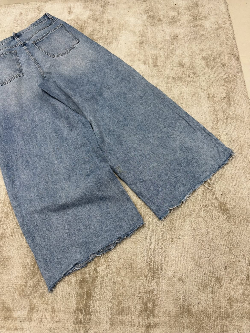 Light Blue Raw-Hem Wide-Leg Jeans