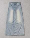 VELOR Faded Blue Wide-Leg Jeans showing the light blue fade, front pockets and wide stitched hems
